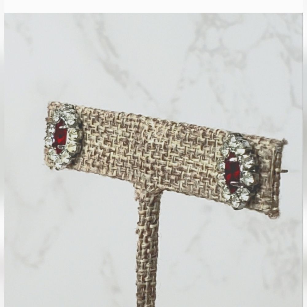VINTAGE Gemstone & Rhinestone Marquis Pierced Earrings